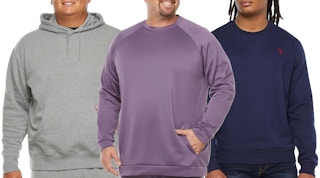 collage of men wearing big and tall sweatshirts and hoodies