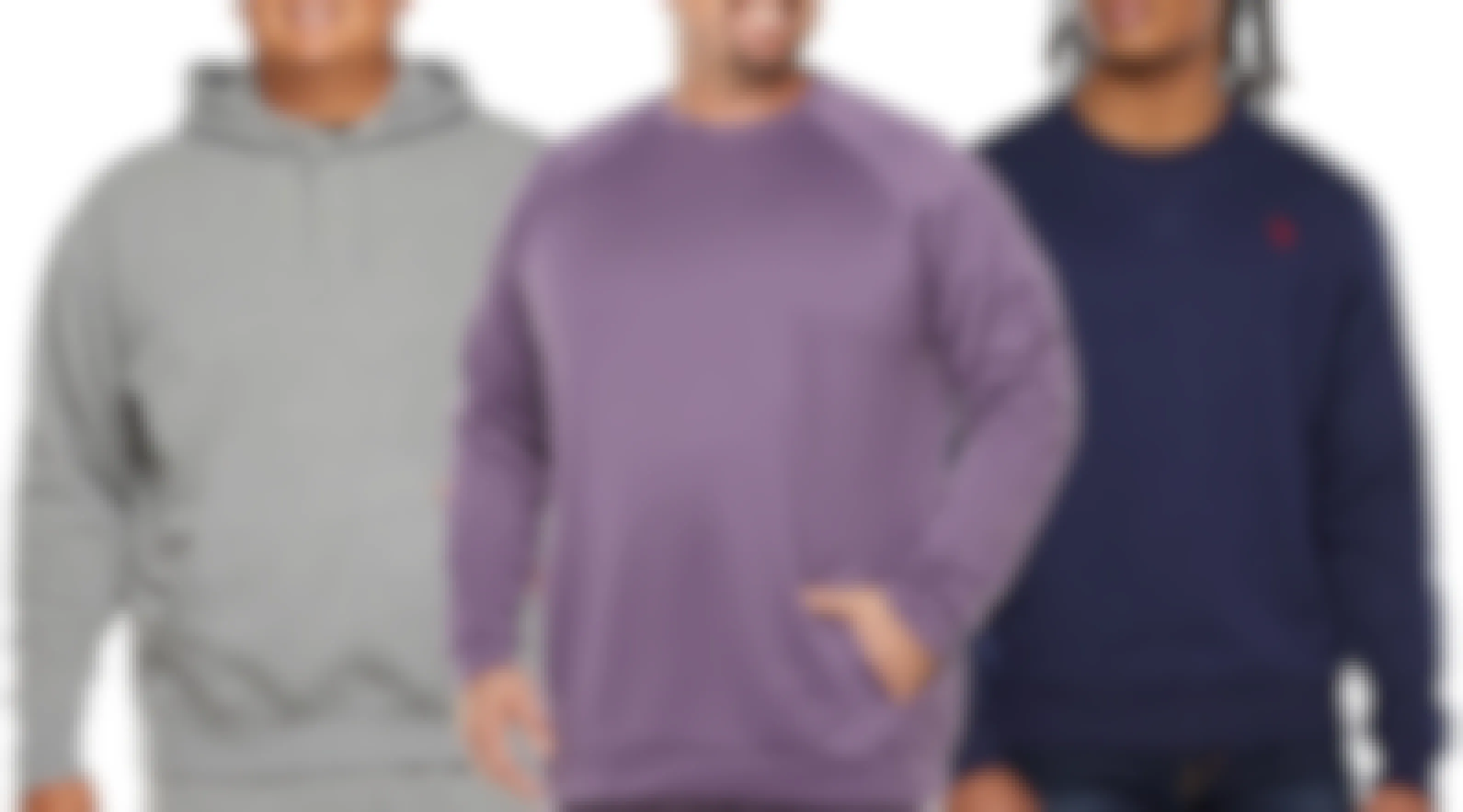 collage of men wearing big and tall sweatshirts and hoodies