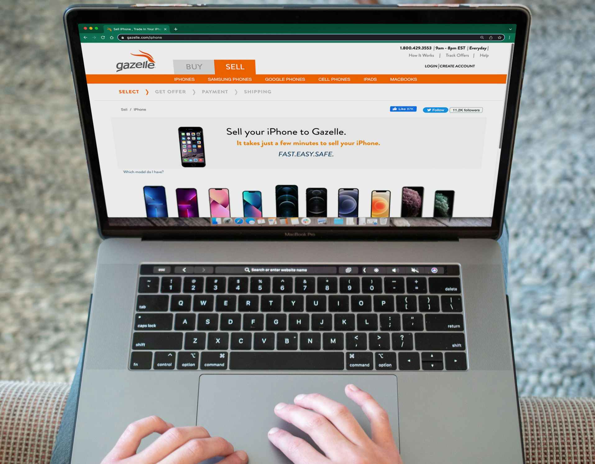 macbook laptop showing gazelle iphone trade-in service 
