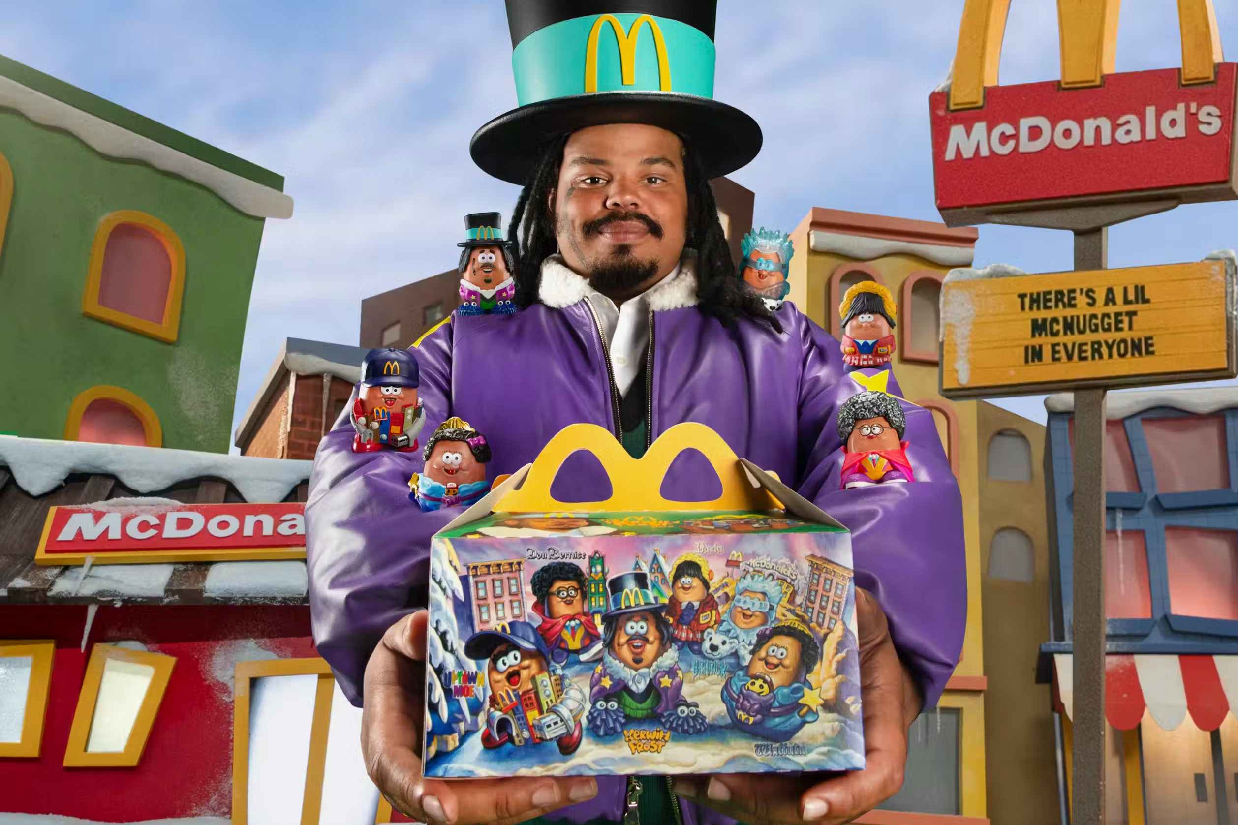 mcdonalds promo image of a man holding an adult happy meal