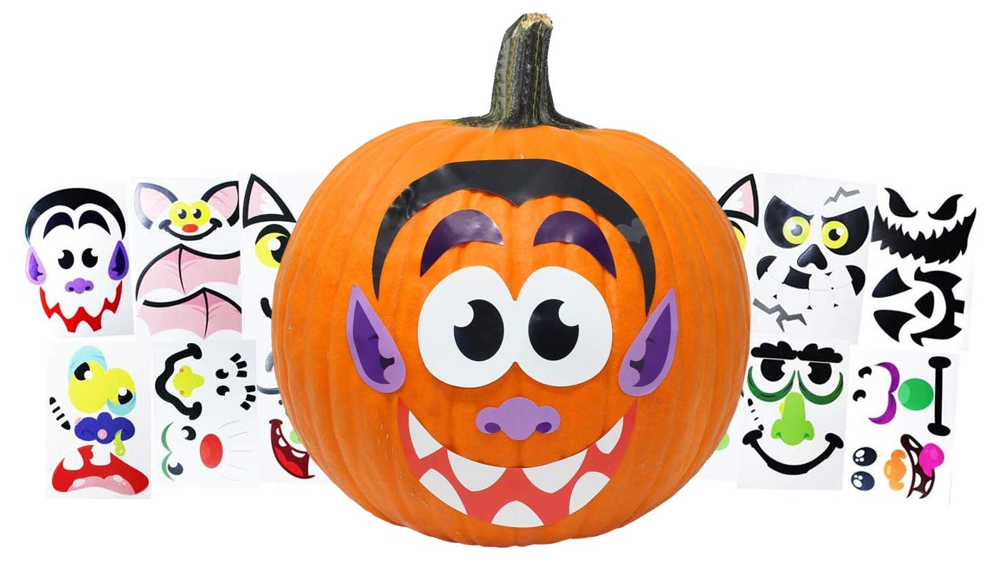 no-carve face stickers for pumpkin decorating
