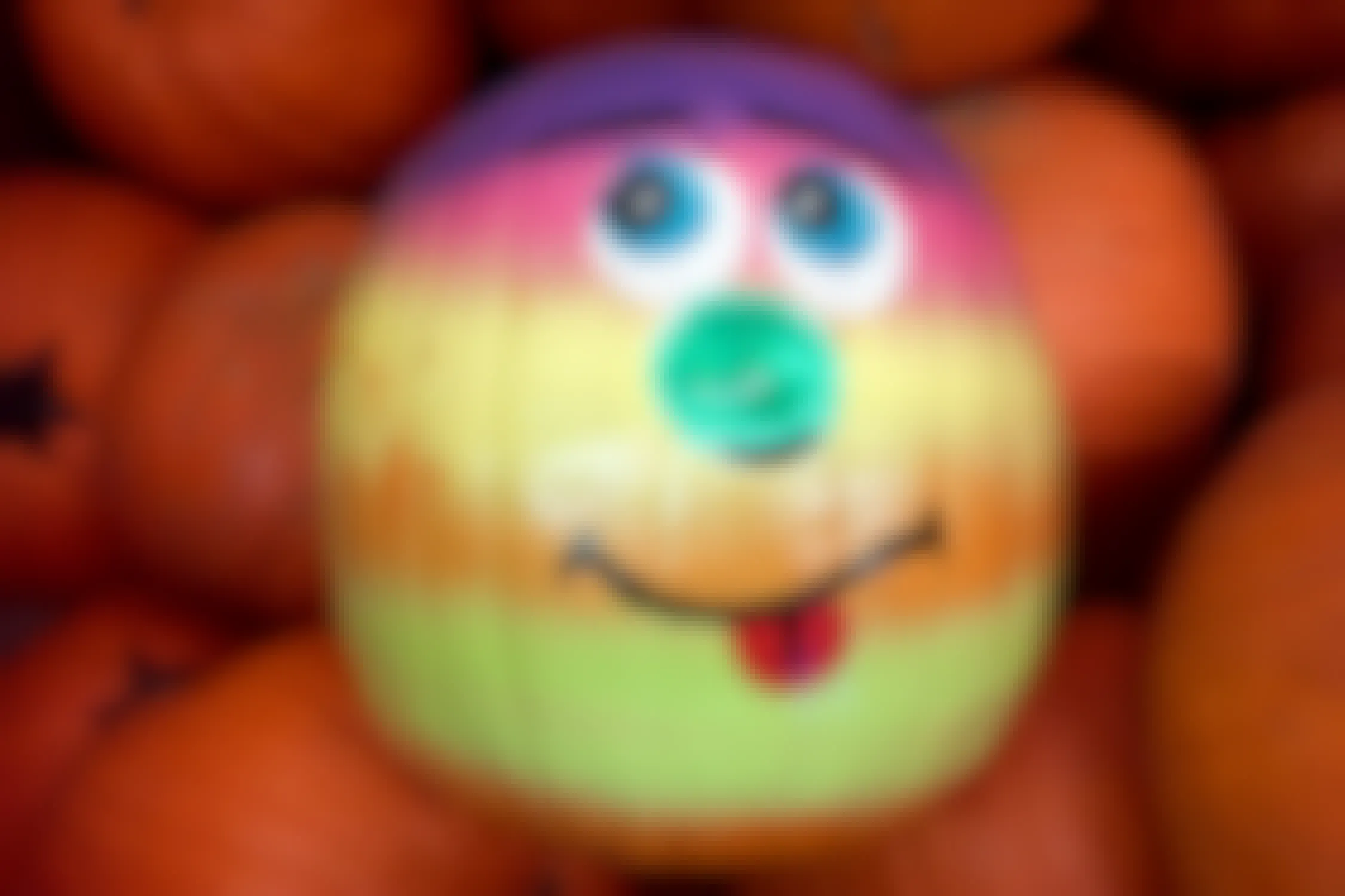 no-carve pumpkin with ombre and face