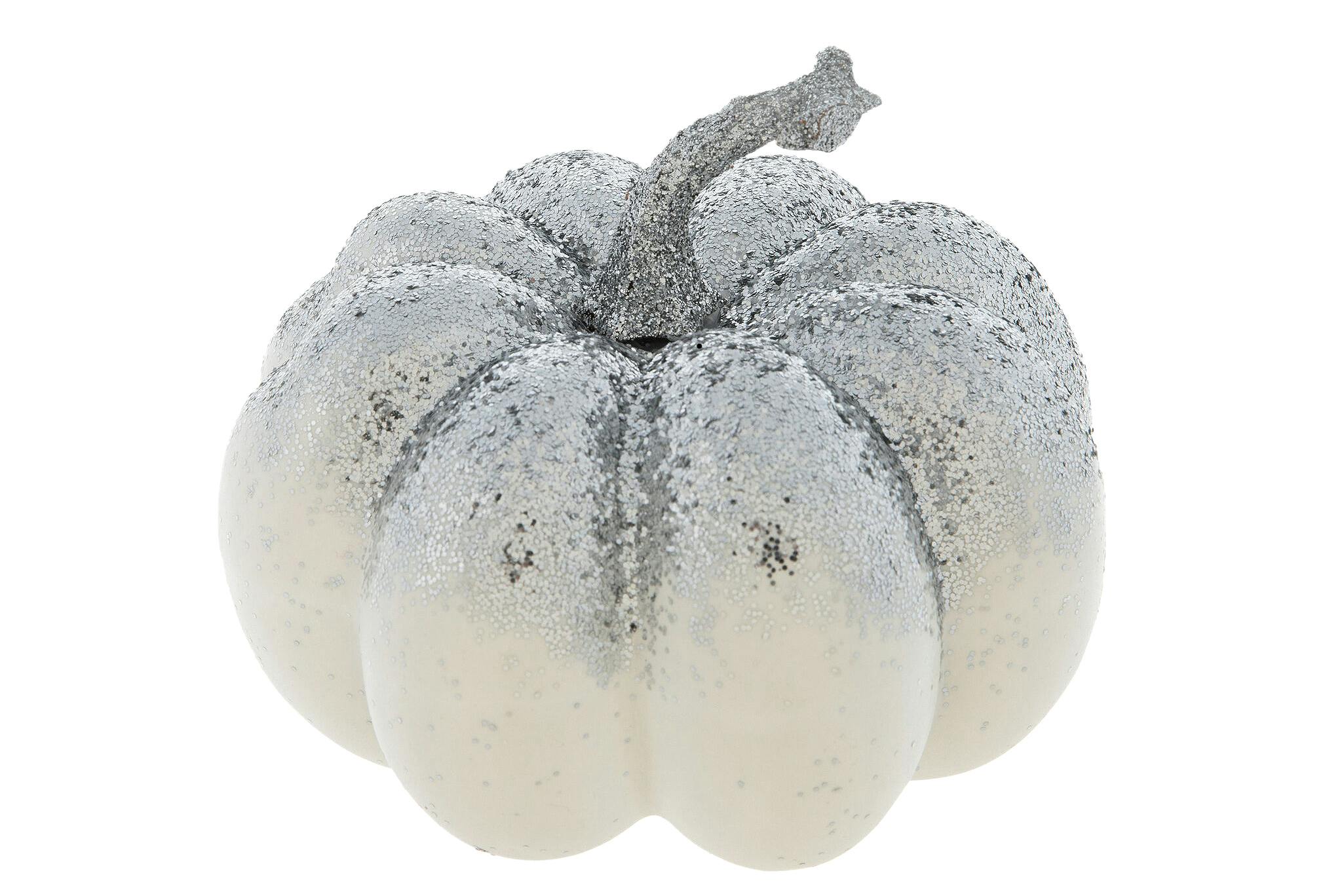 white pumpkin decorated with silver glitter