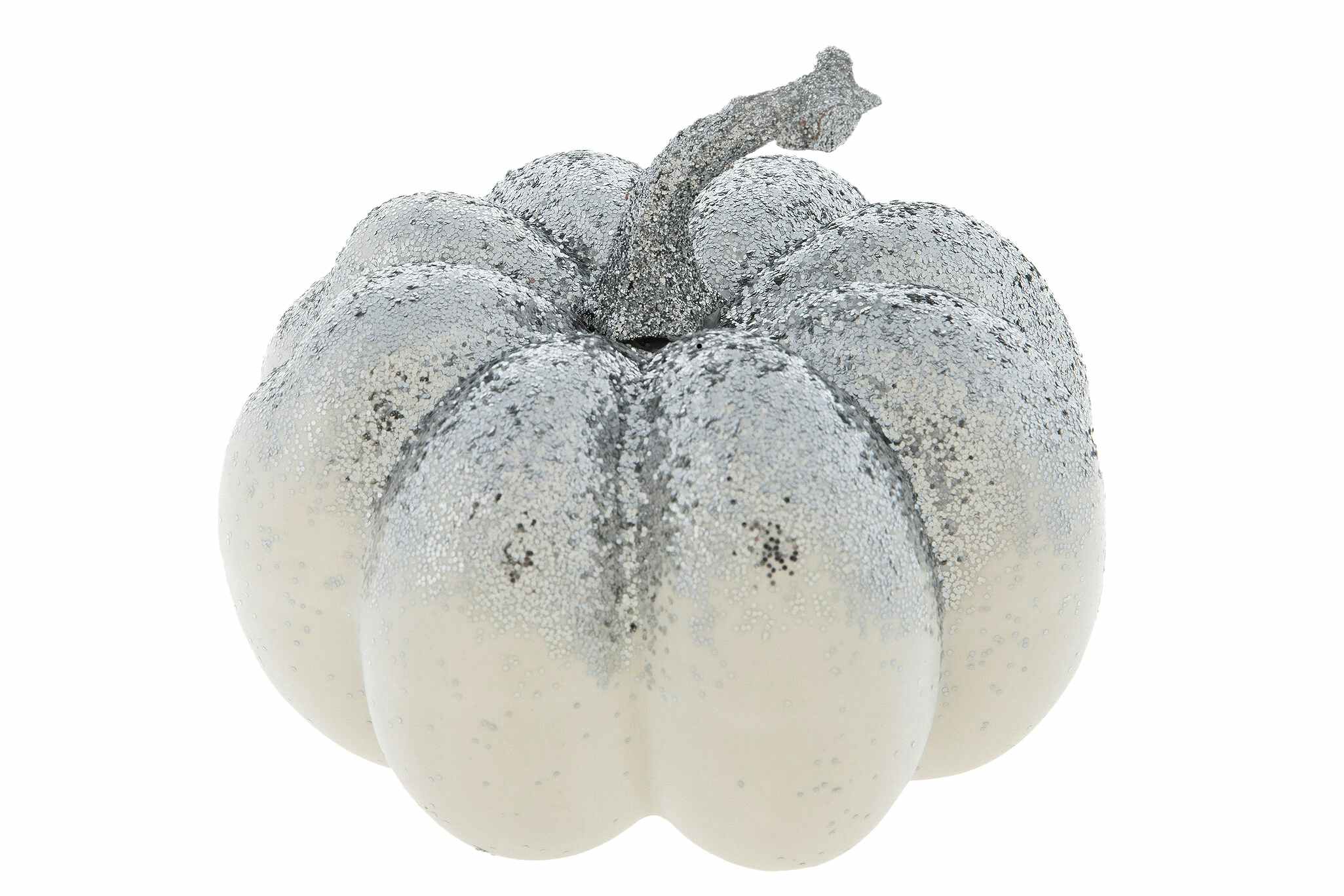 white pumpkin decorated with silver glitter