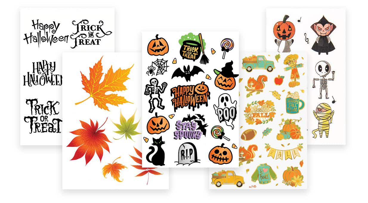 fall- and halloween-themed temporary tattoos