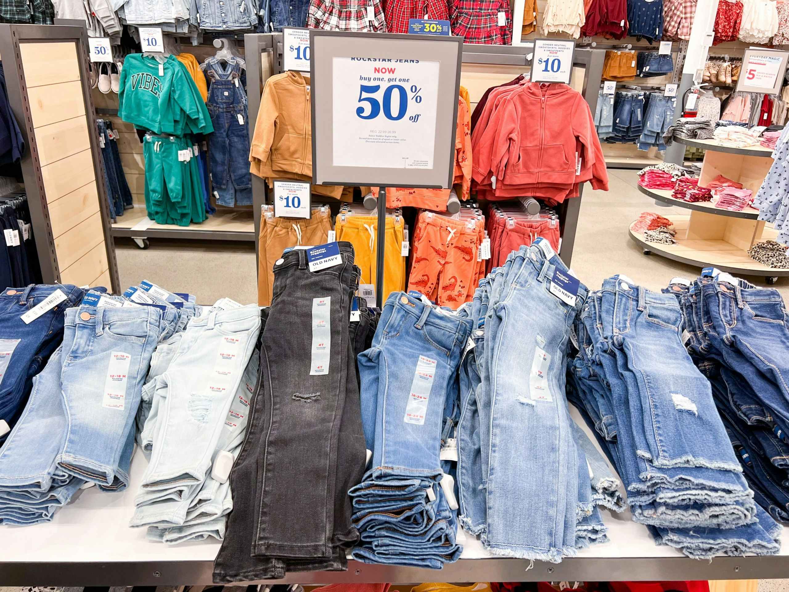 jeans on display in store