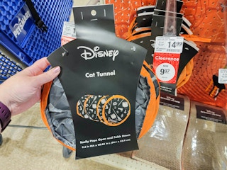 hand holding a hocus pocus cat tunnel