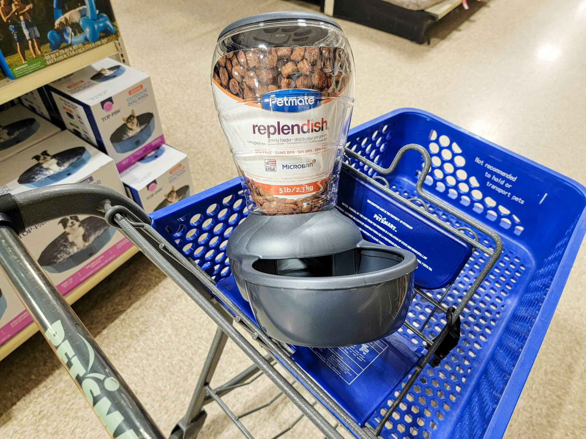 pet automatic feeding dish in a cart