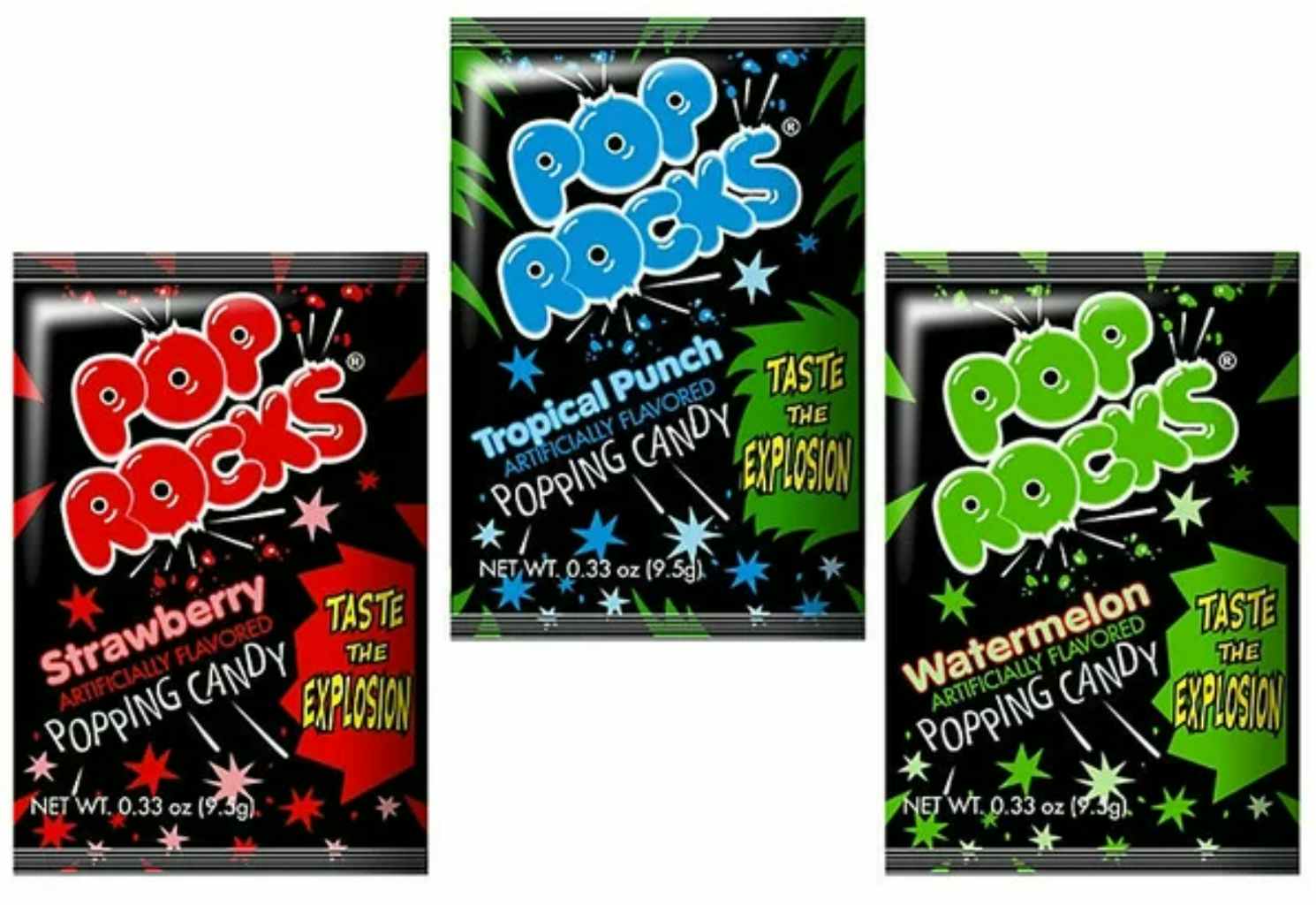 Three packages of pop rocks candy
