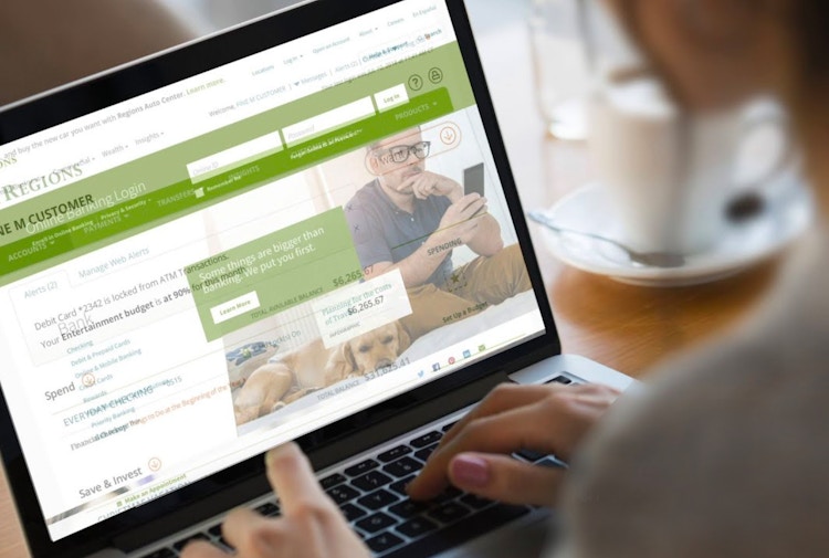 Laptop showing Regions Bank online access
