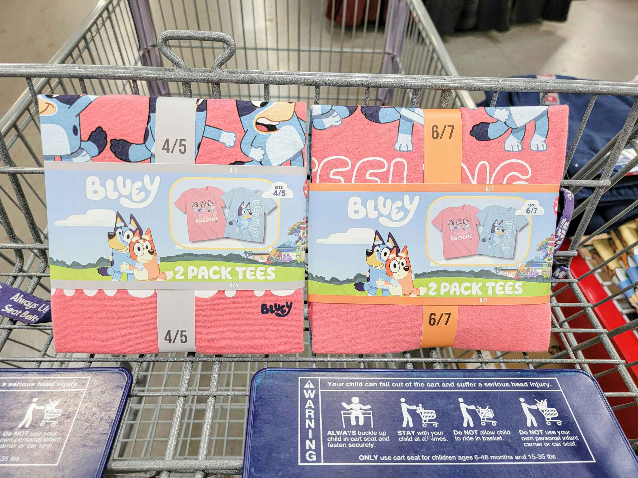 2 packs of bluey tshirts in a cart