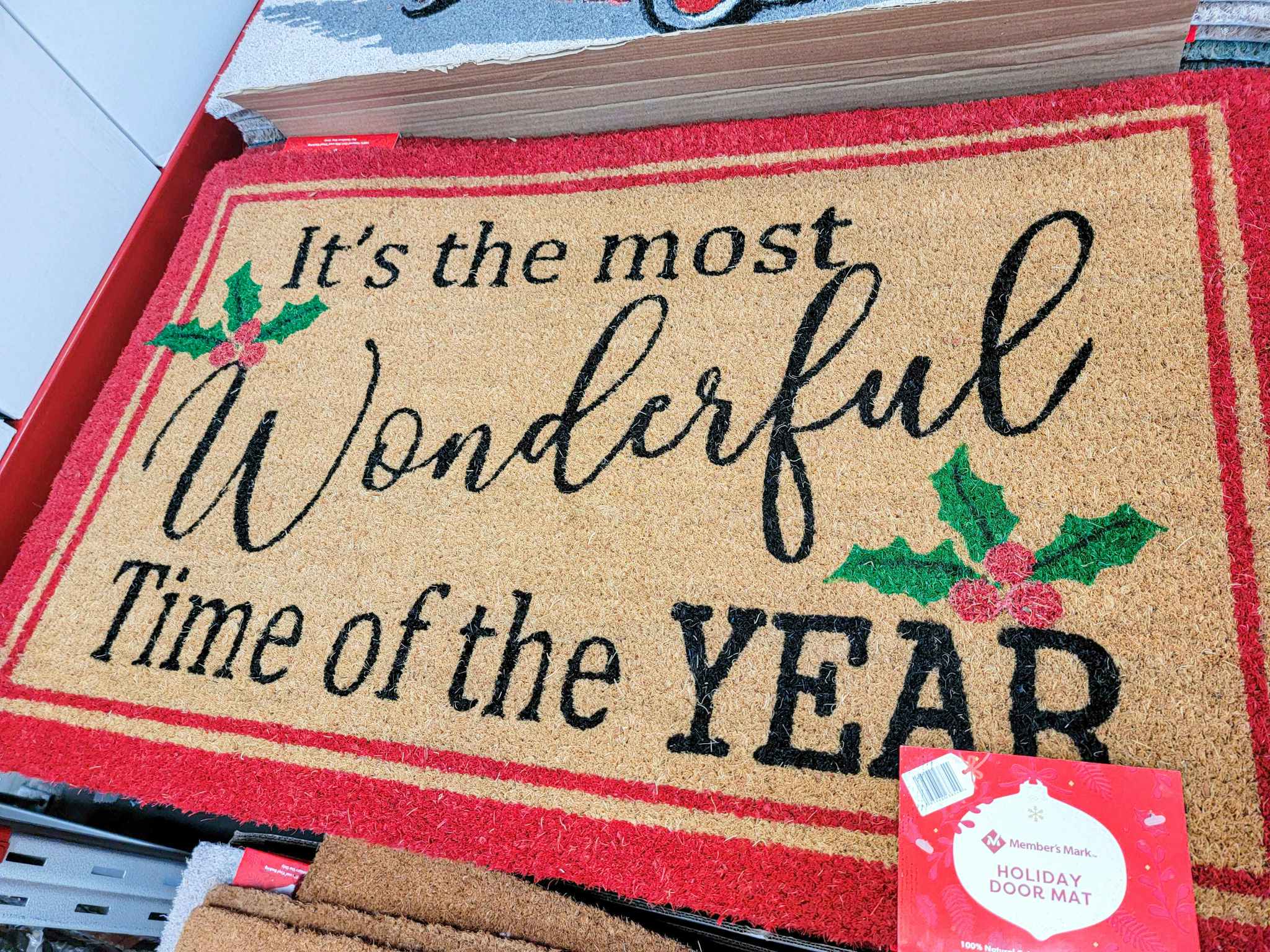 outdoor rug that says it's the most wonderful time of the year