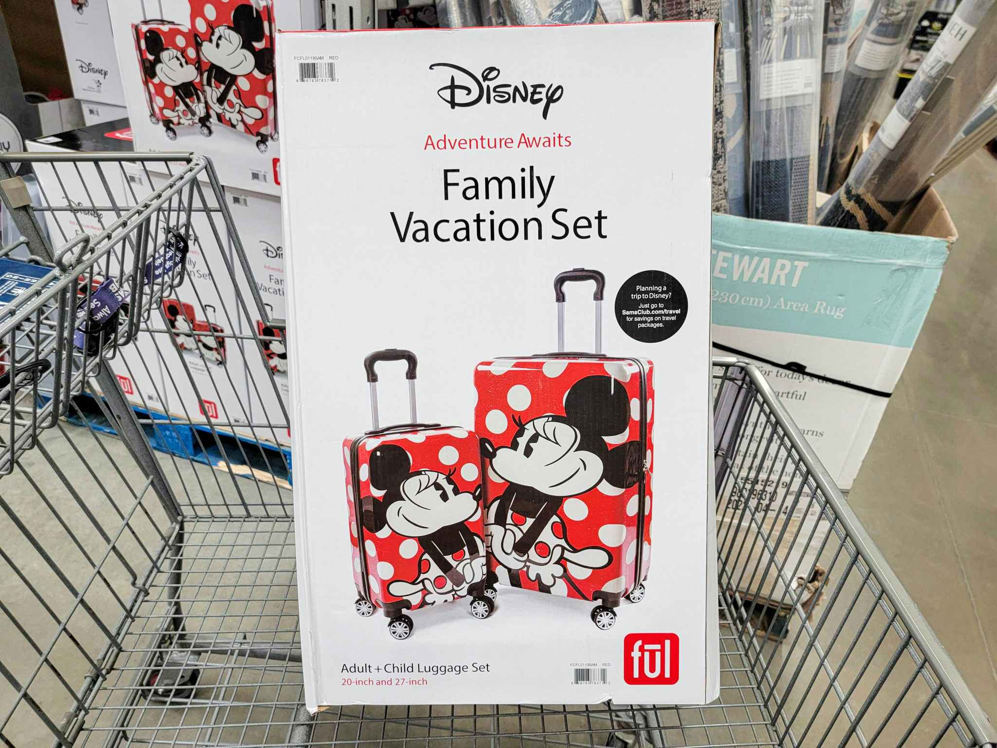 disney minnie mouse luggage set in a cart