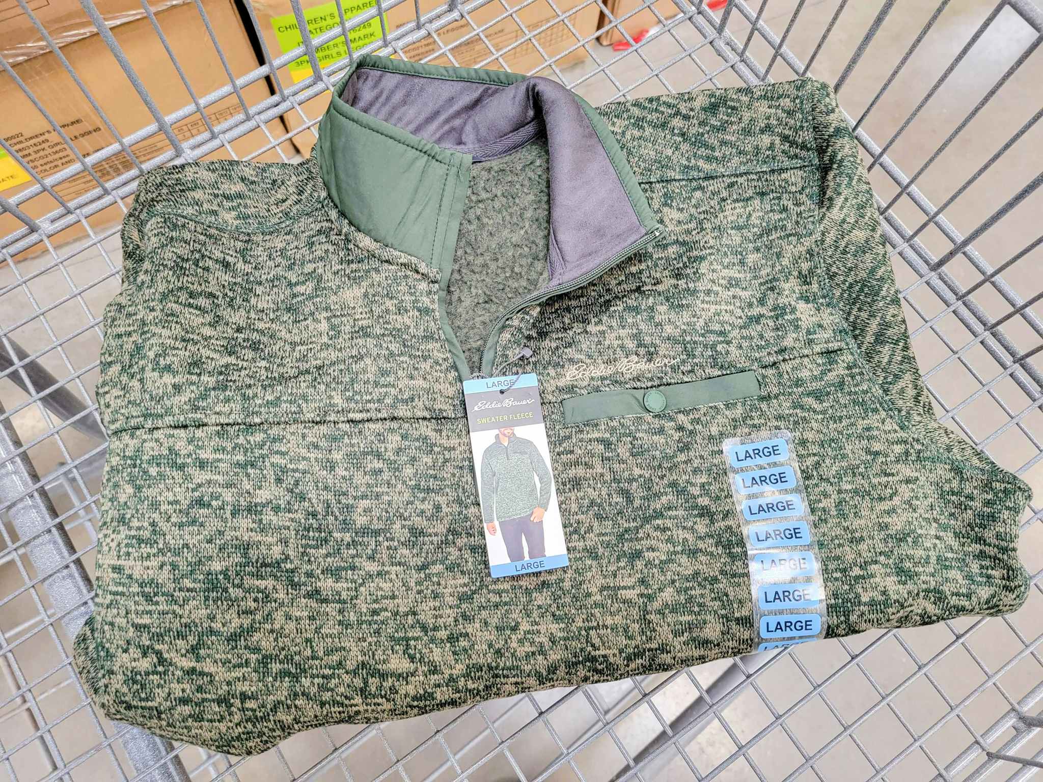 green eddie bauer mens sweater fleece in a cart