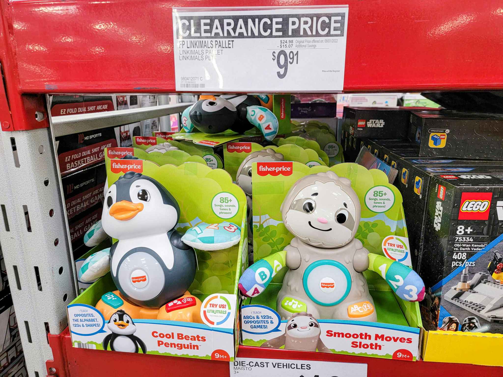 penguin and sloth linkimals toys on a shelf