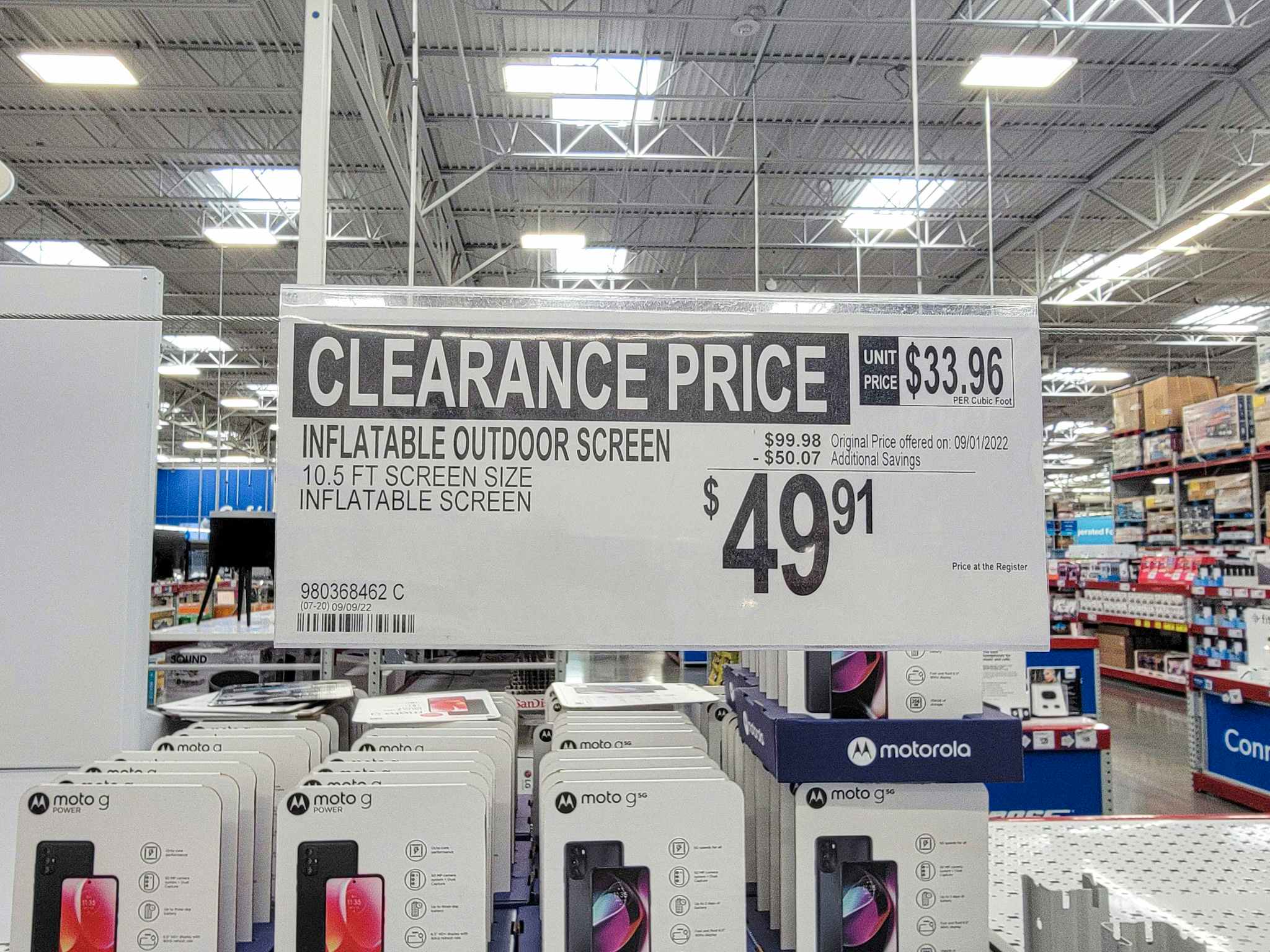 clearance sign for 49.91 inflatable outdoor movie screen