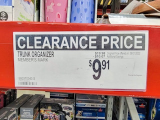 clearance sign for 9.91 insulated trunk organizer