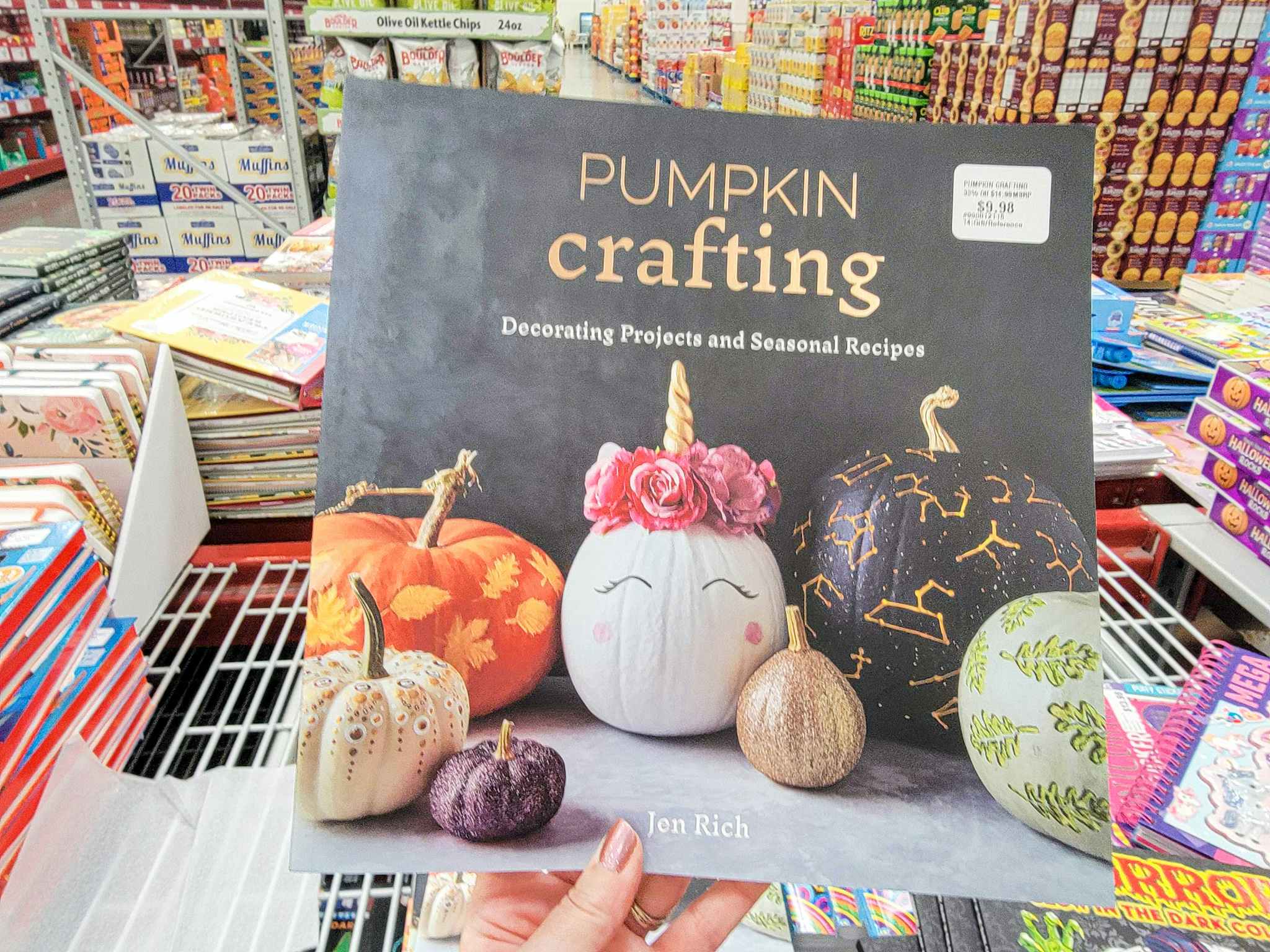 hand holding a pumpkin crafting book