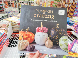 hand holding a pumpkin crafting book