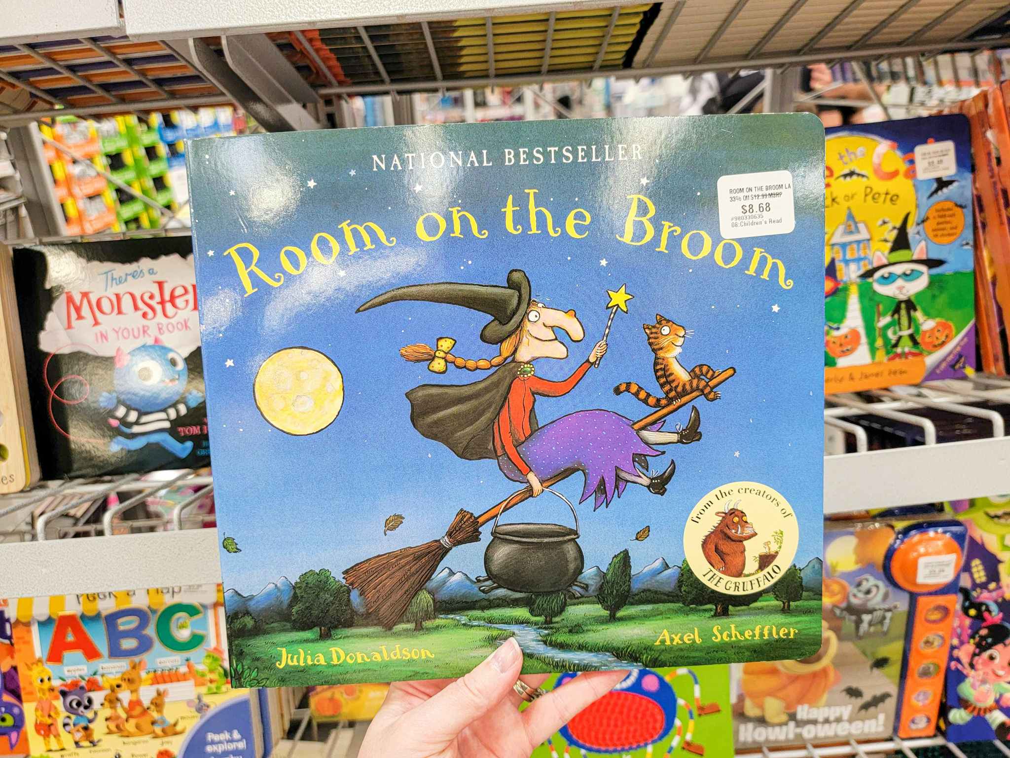 hand holding a room on the broom kids book