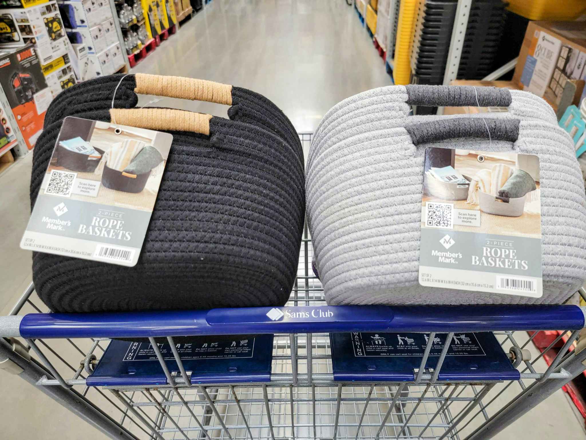 sets of black & grey rope baskets in a cart