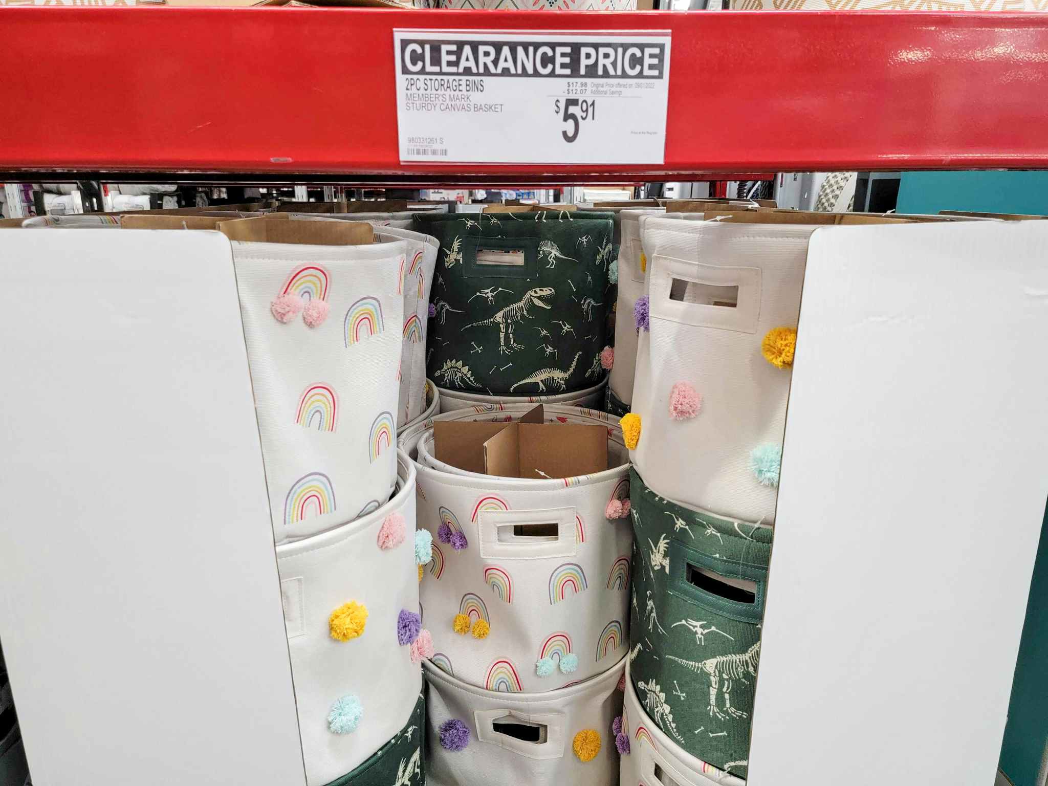 canvas storage bin 2-packs with a clearance sign for 5.91