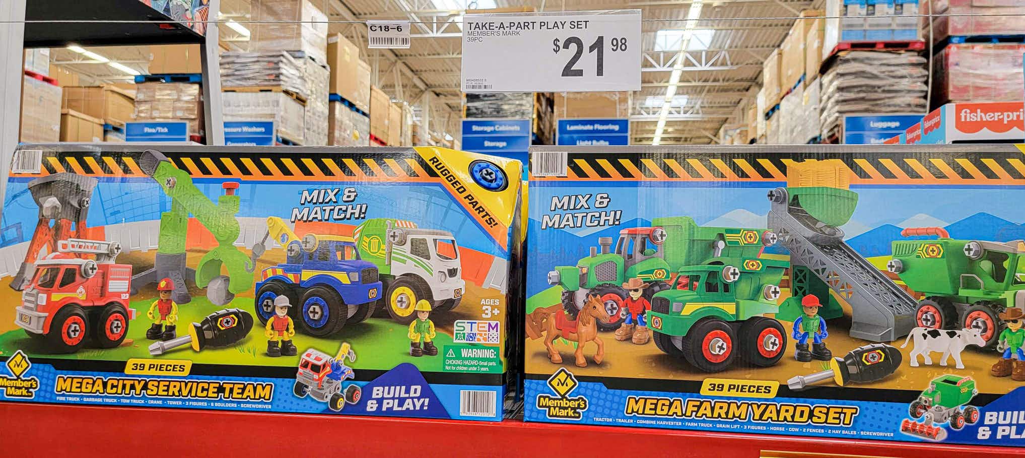 take apart trucks and farm toys
