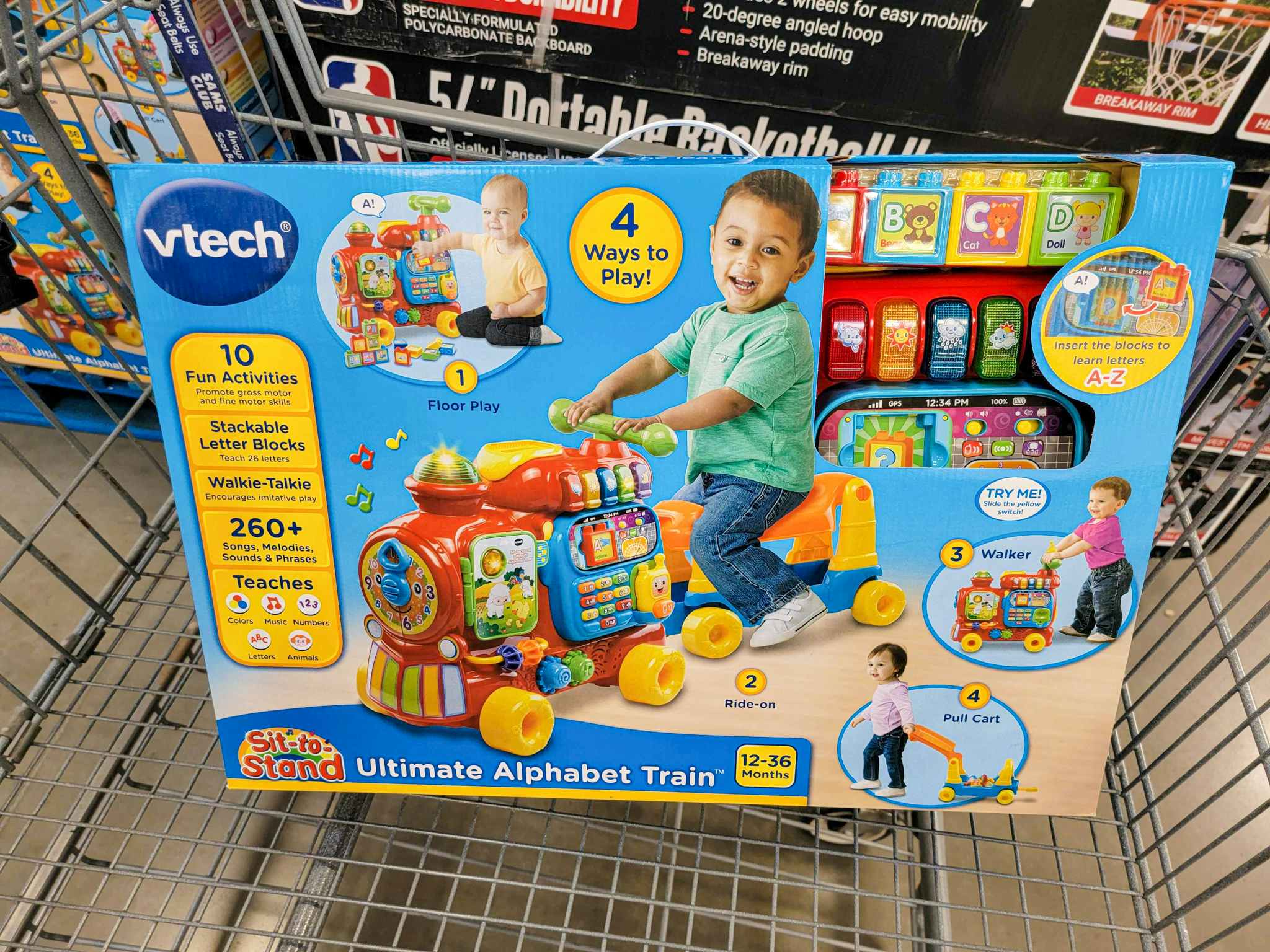 vtech alphabet train toy in a cart