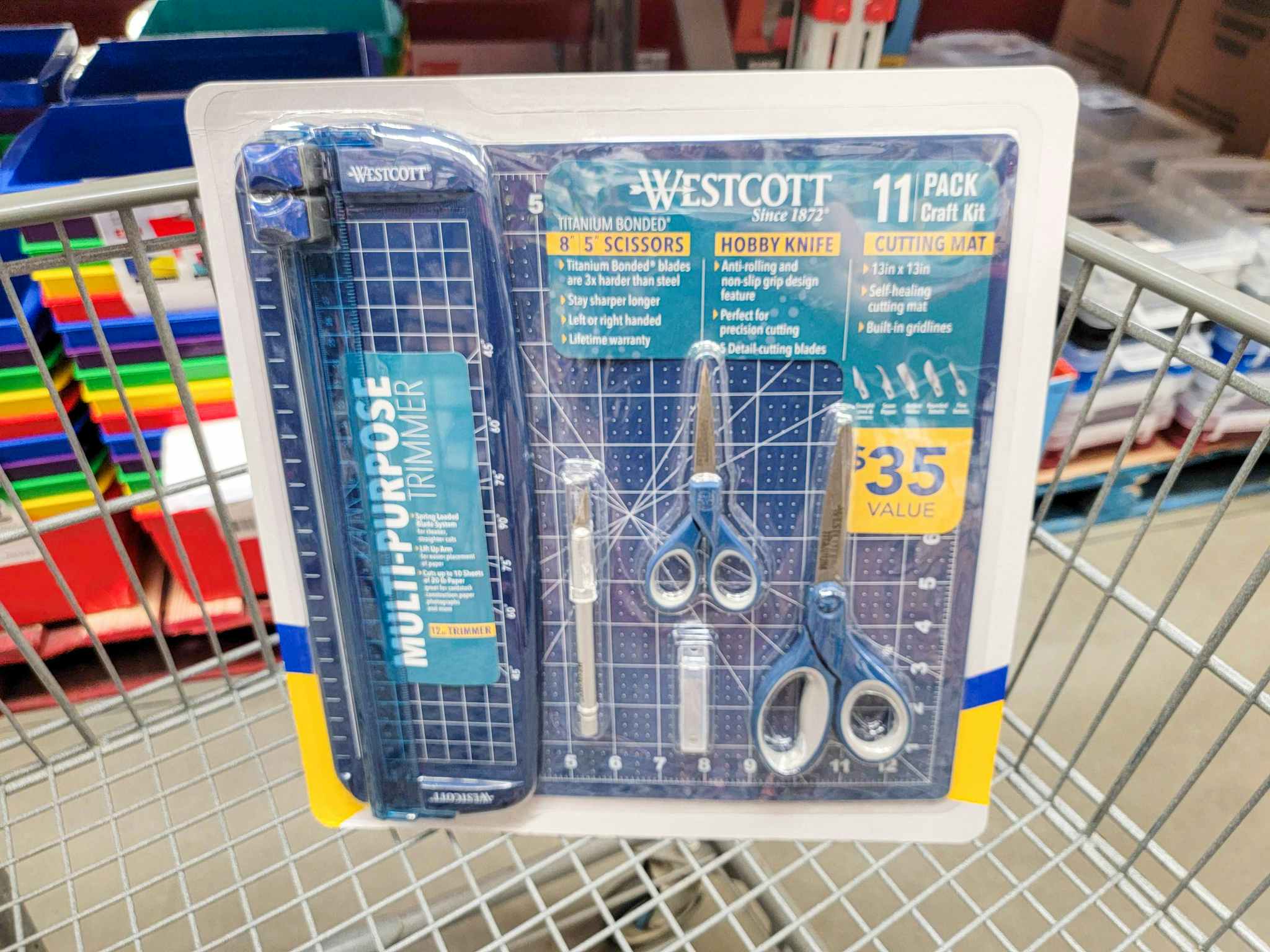 a westcott 11 piece craft kit in a cart