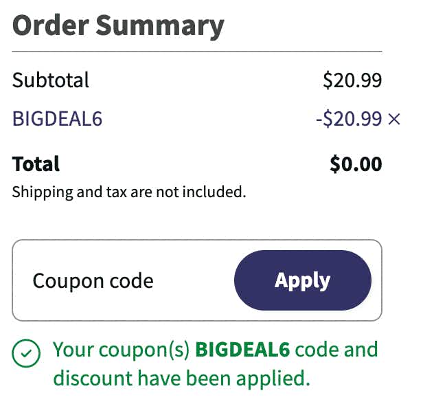 screenshot of online shopping cart with online code being applied