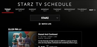starz live schedule tv with dazed and confused movie