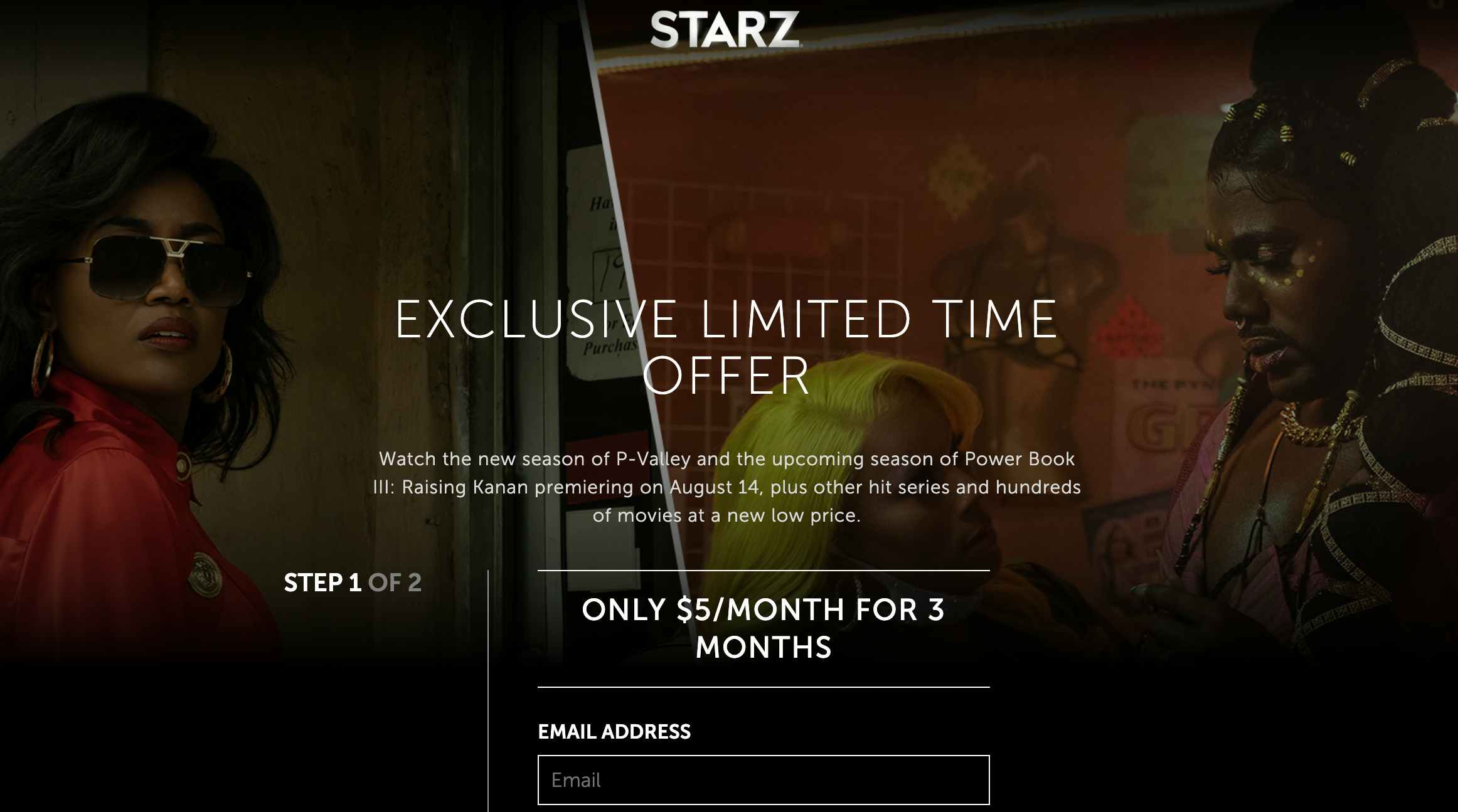 special deals page from Starz