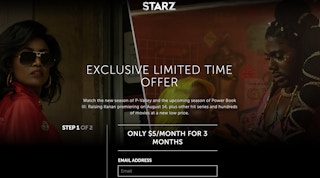 special deals page from Starz