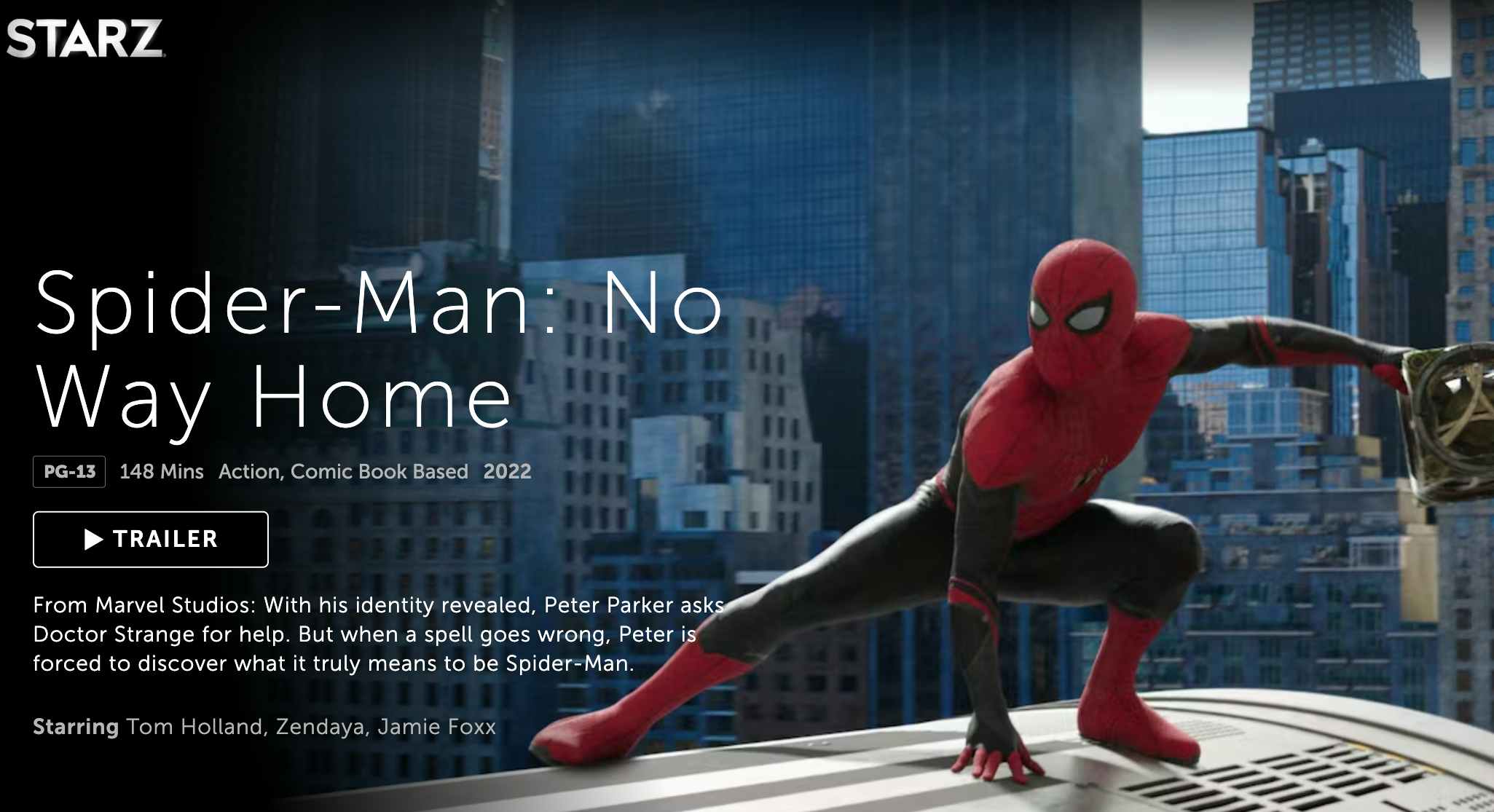 spider-man no way home screenshot from Starz