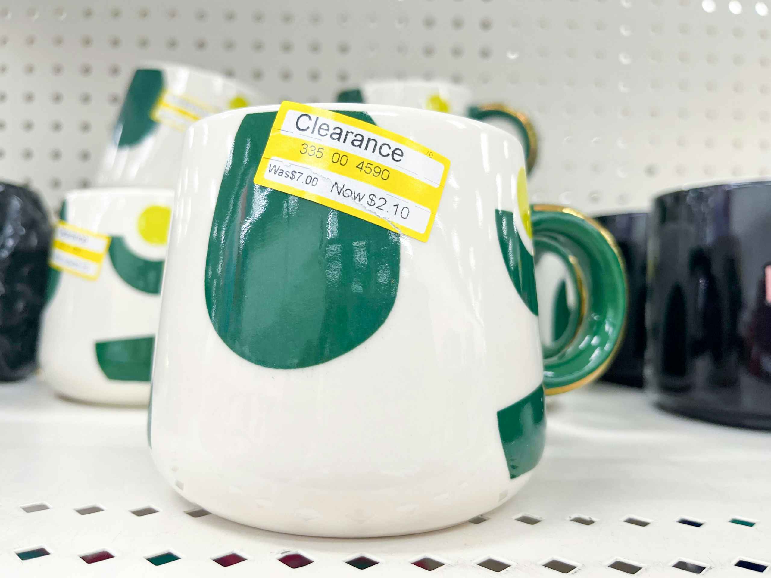 white and green clearance mug