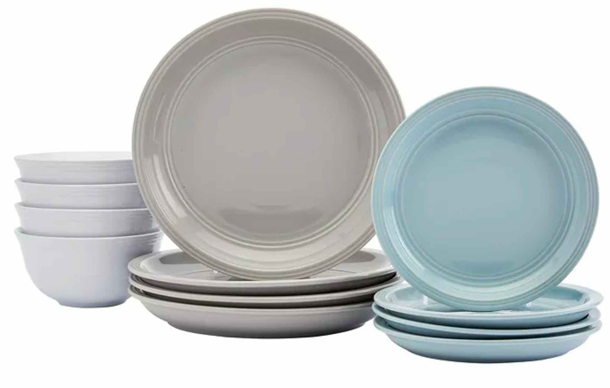 a 12-piece farmhouse multicolor dinnerware set
