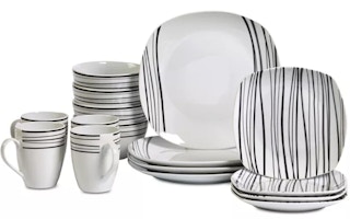 a 16-piece striped dinnerware set