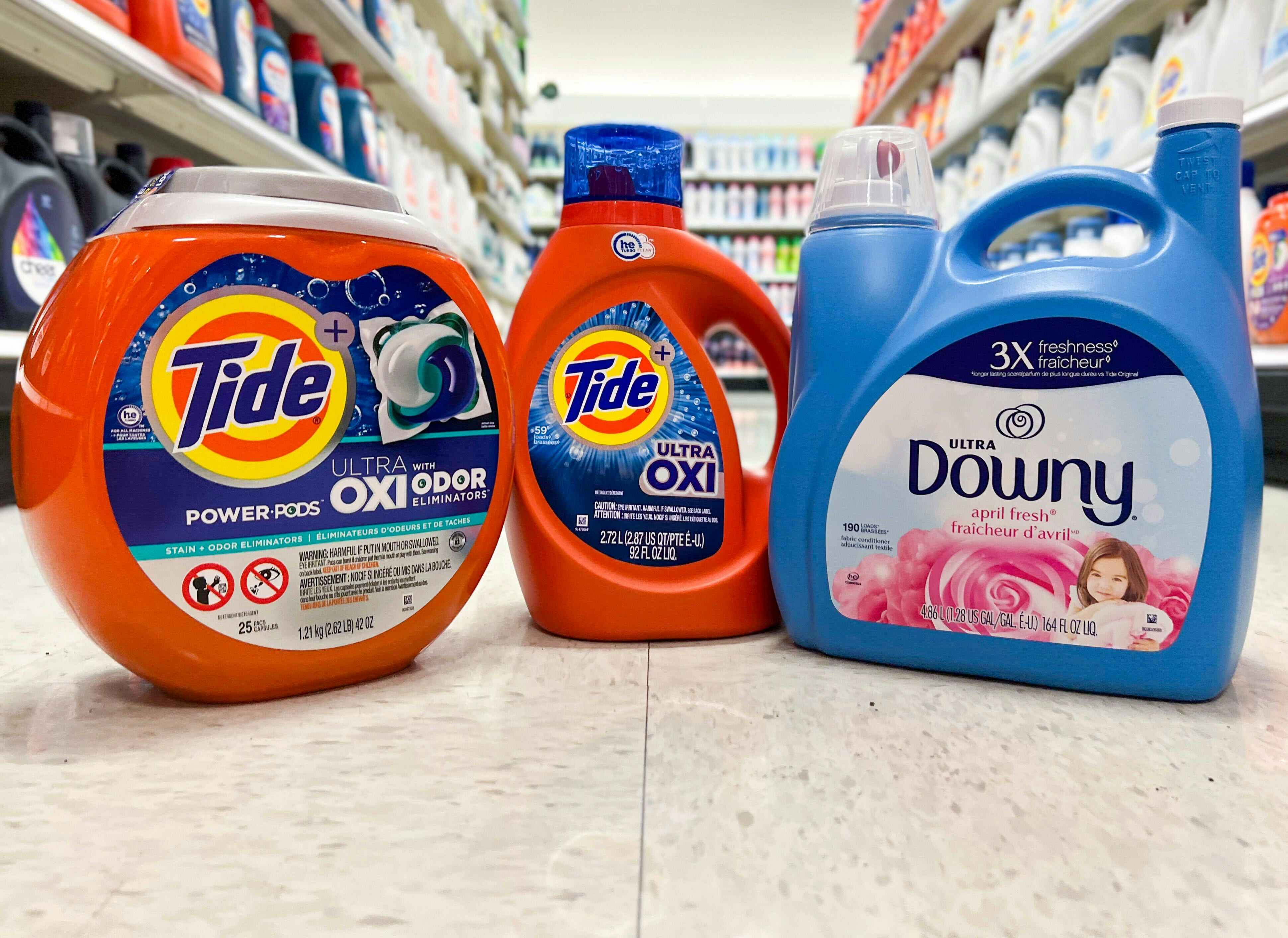 tide and downy in an aisle at target