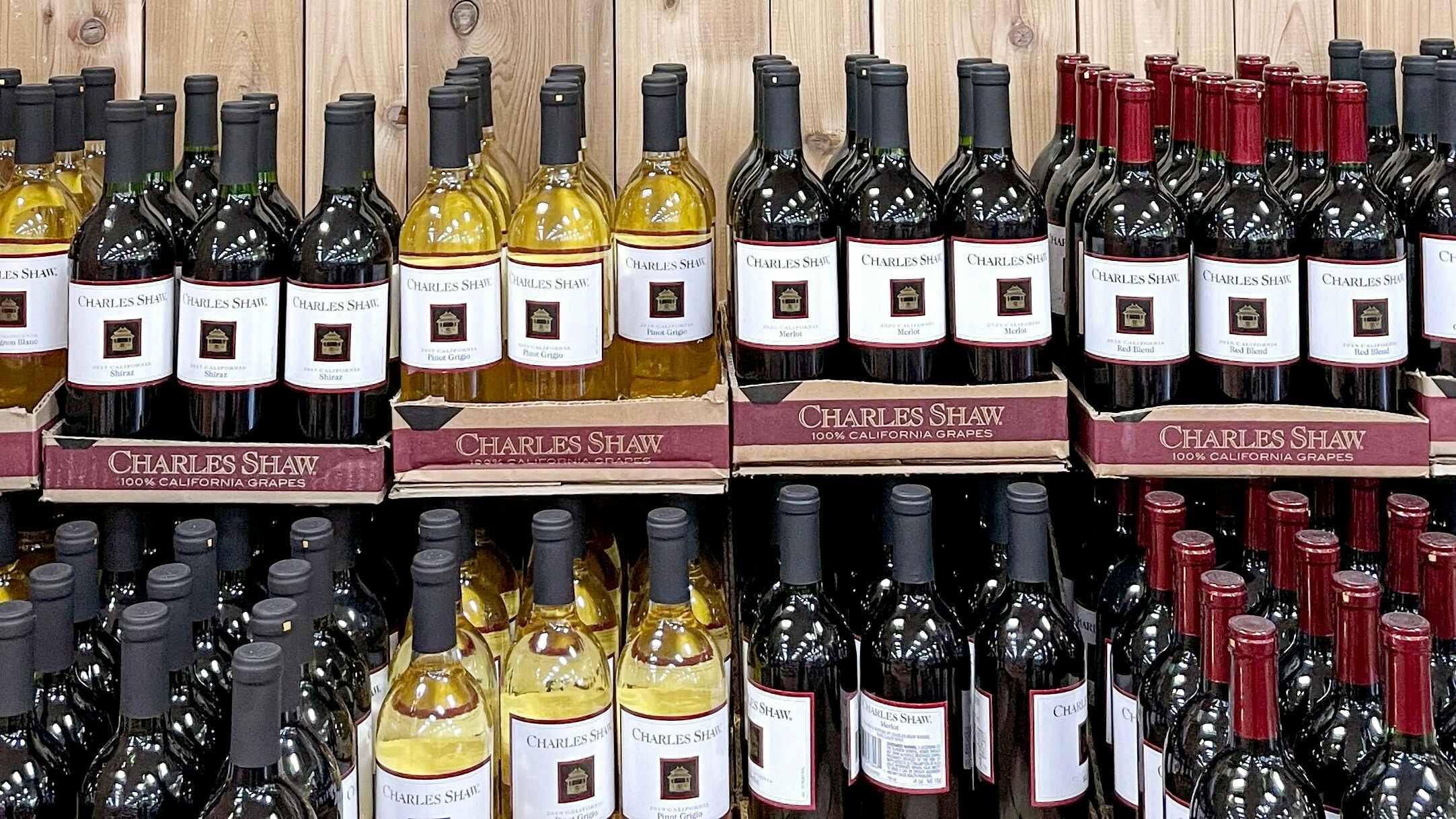 trader joes wine charles shaw two buck chuck on shelves