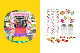 an example of candyland themed trunk or treat decor and supplies