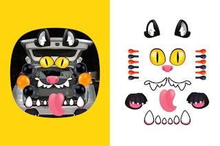 a trunk or treat idea with an Cat theme and supplies