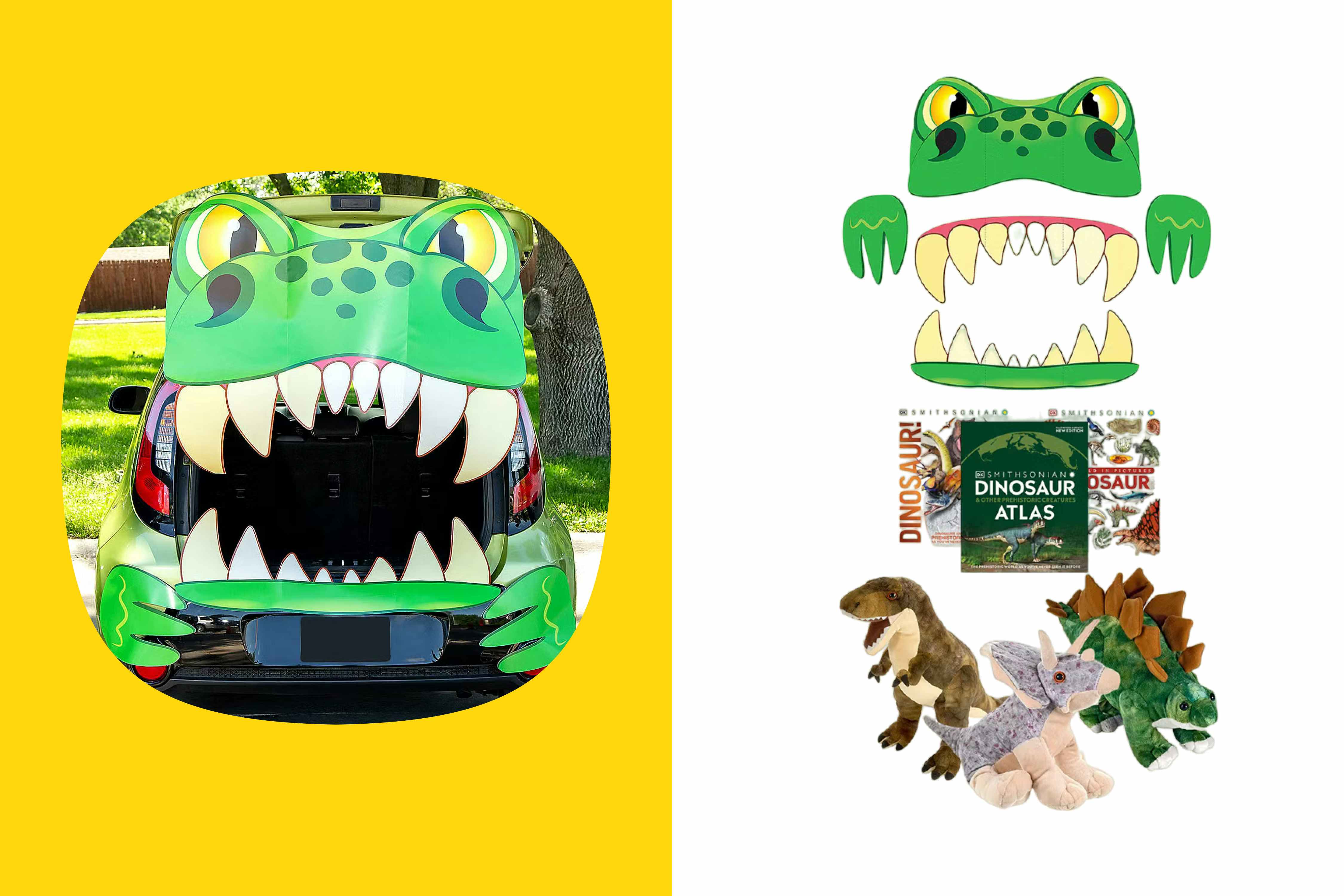 a trunk or treat idea with an Dinosaur theme and supplies