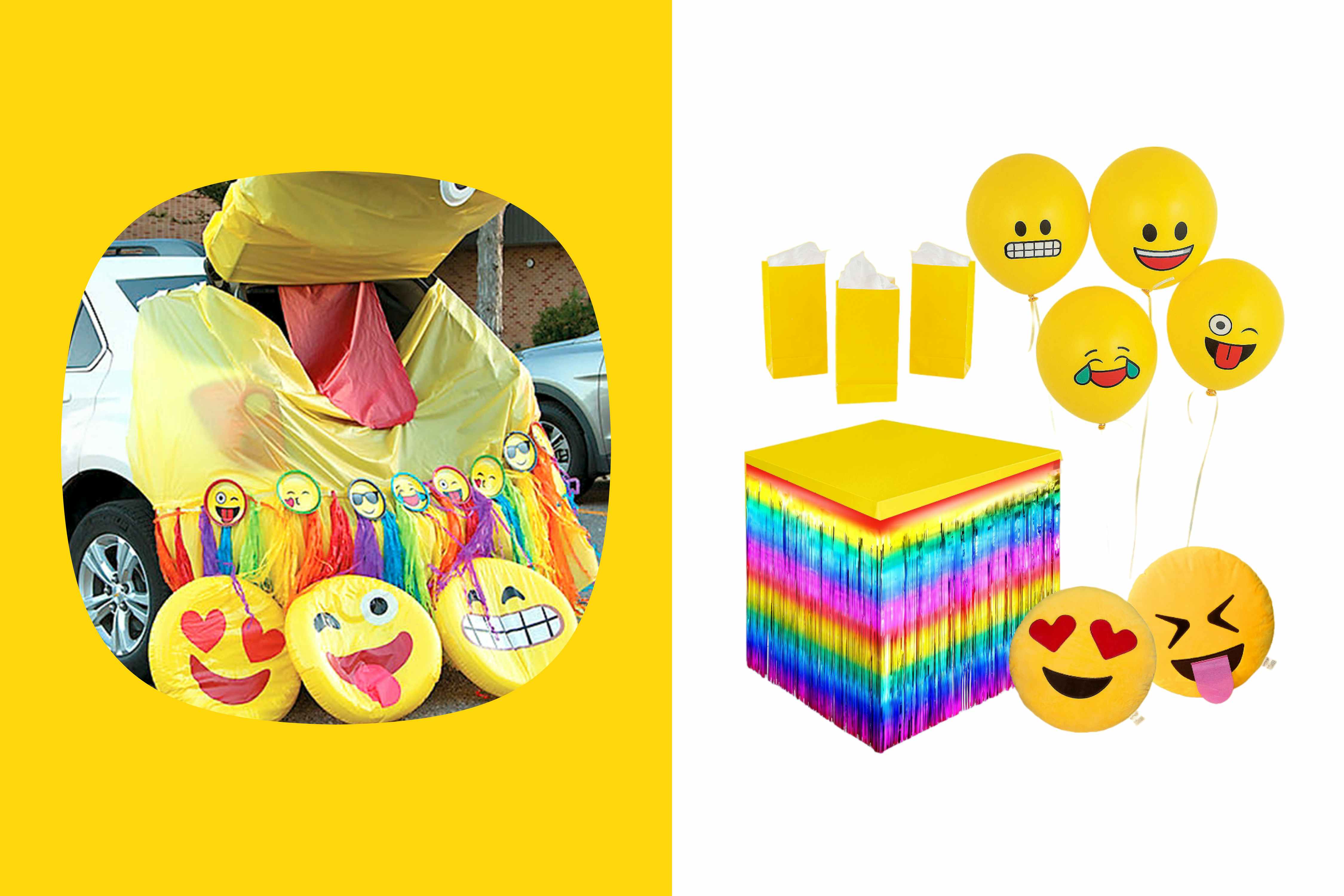 a trunk or treat idea with an Emoji theme and supplies