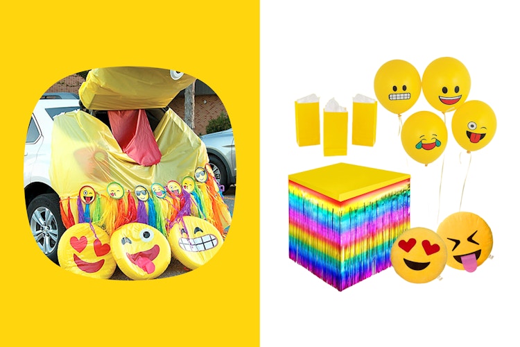 a trunk or treat idea with an Emoji theme and supplies