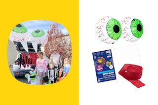 a trunk or treat idea with an Monster theme and supplies