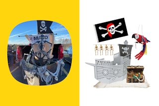 an example of pirate themed trunk or treat decor and supplies