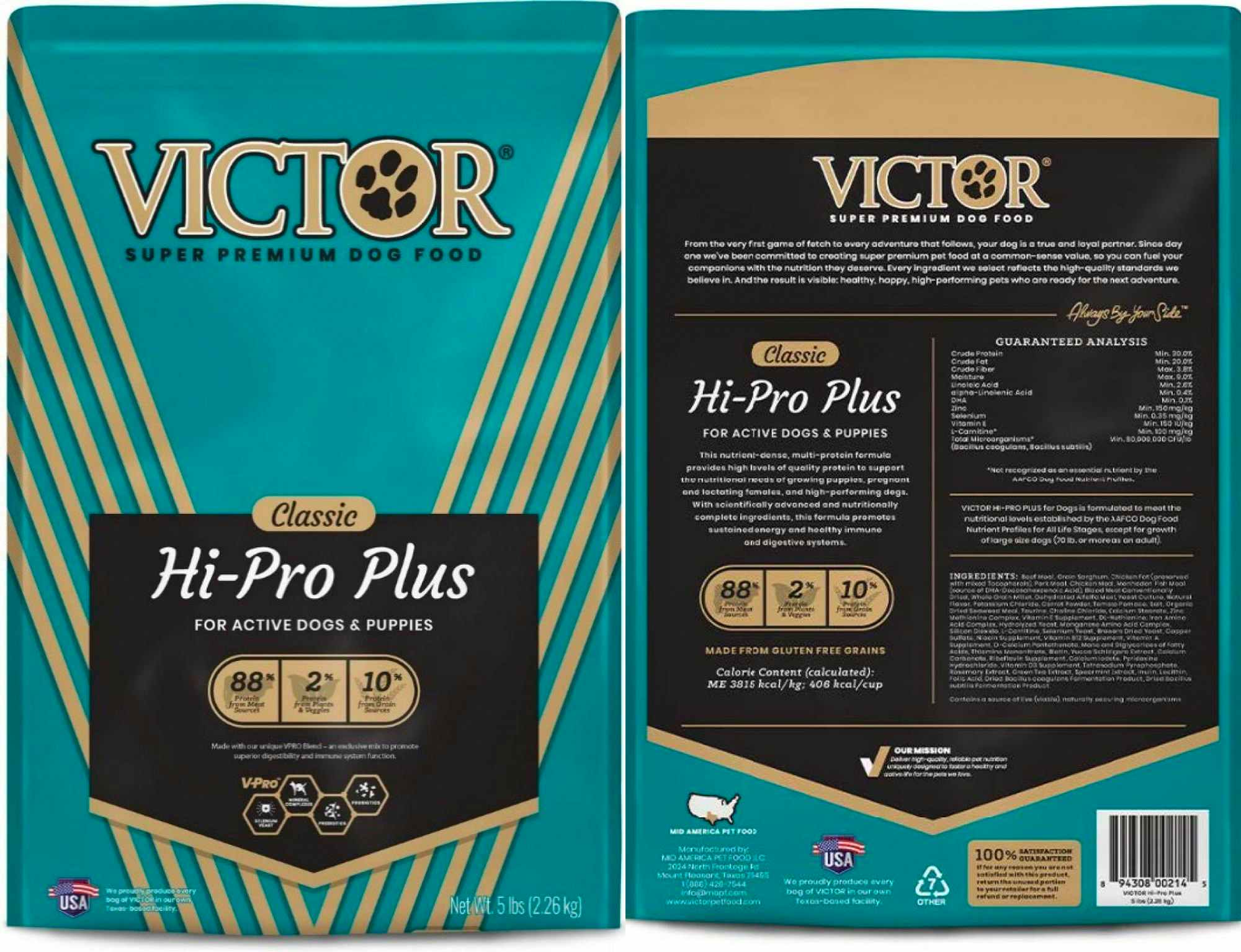 The packaging of Victor Premium Hi-Pro Plus Recalled Dog Food