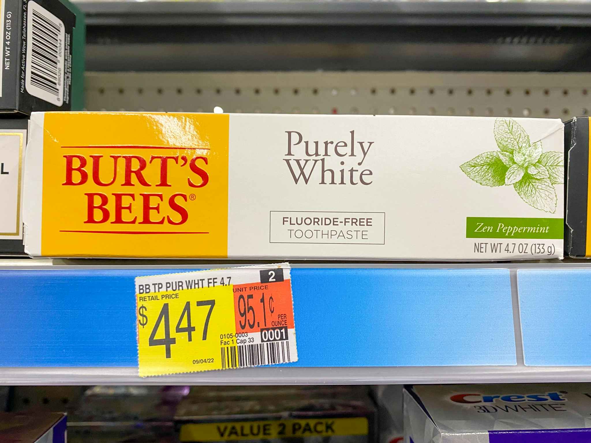 burt's bees purely white toothpaste on walmart shelf