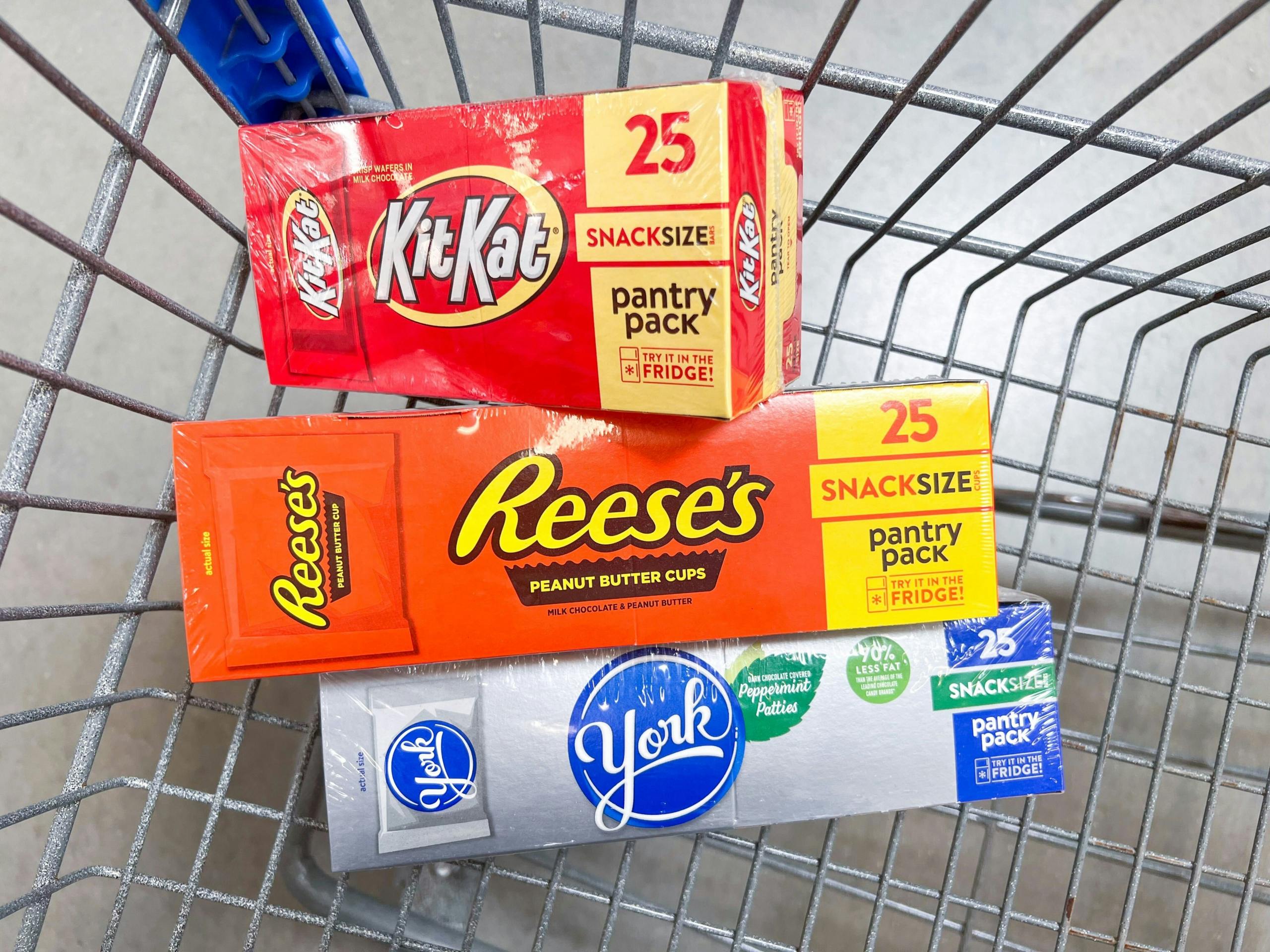 kit kat reeses and york peppermint patty party packs in walmart cart