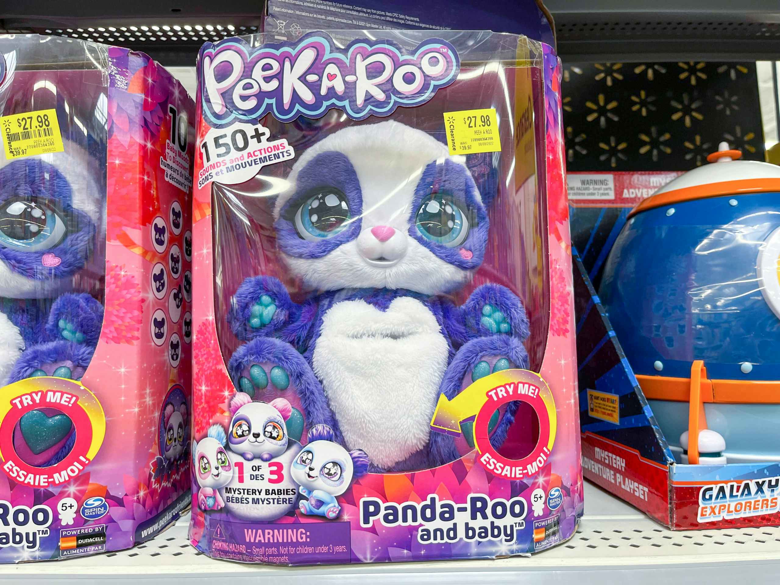 Peek-a-roo panda toy on shelf